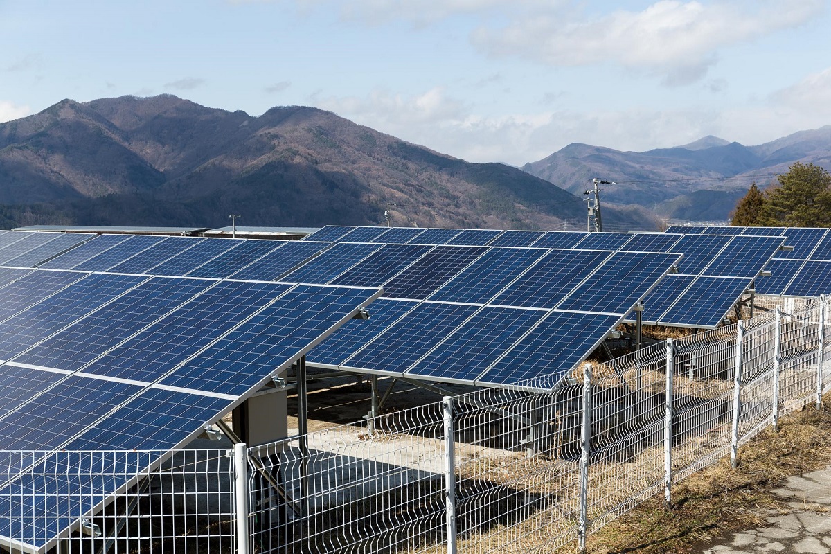 solar panels and mountains